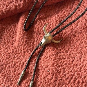 Western Bolo Tie with Bull Skull Pendant Tie